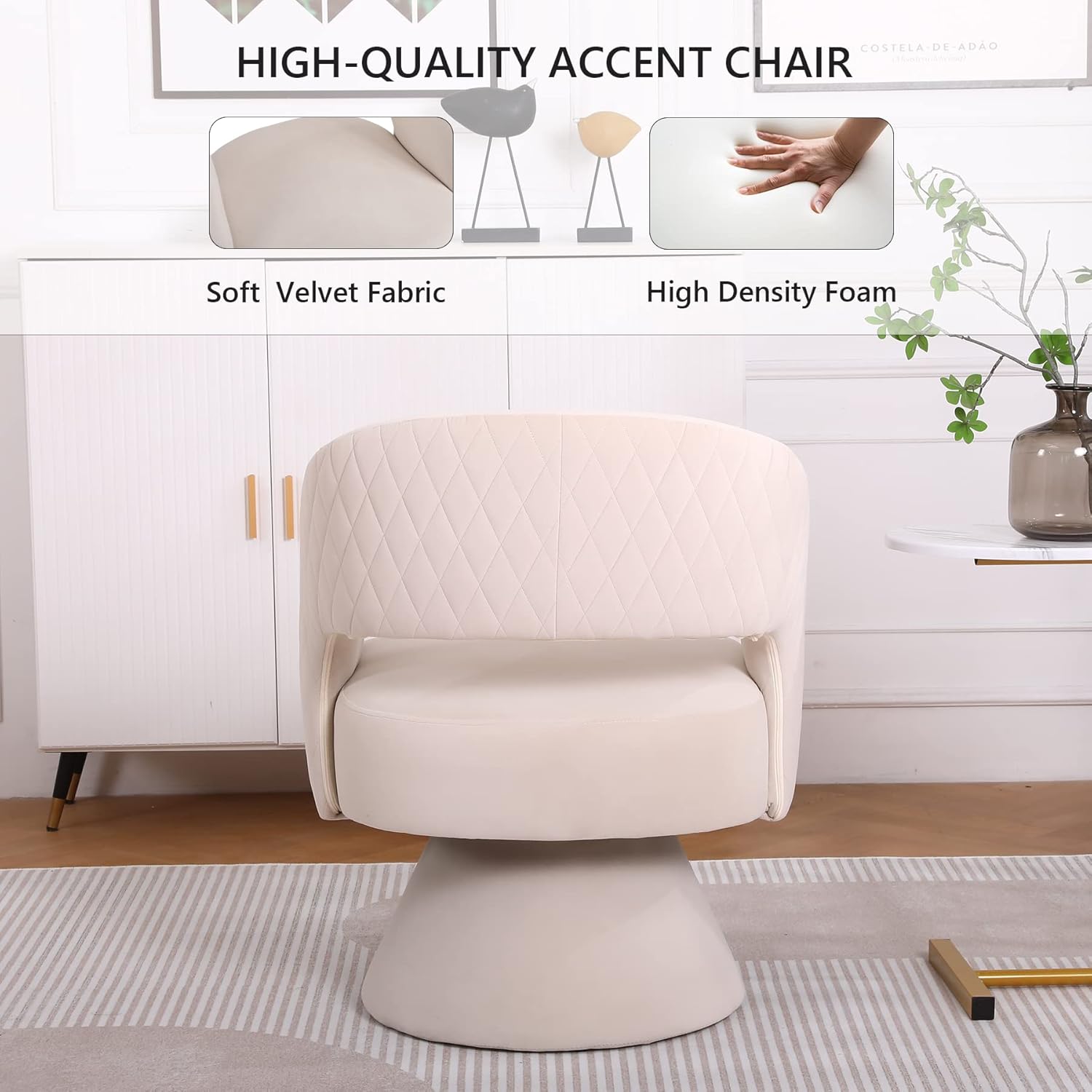 Swivel Barrel Chair Set of 2, Upholstered Swivel Chair for Living Room, 360 Degree Velvet Swivel Chair with Open Back, Modern Armchair for Bedroom