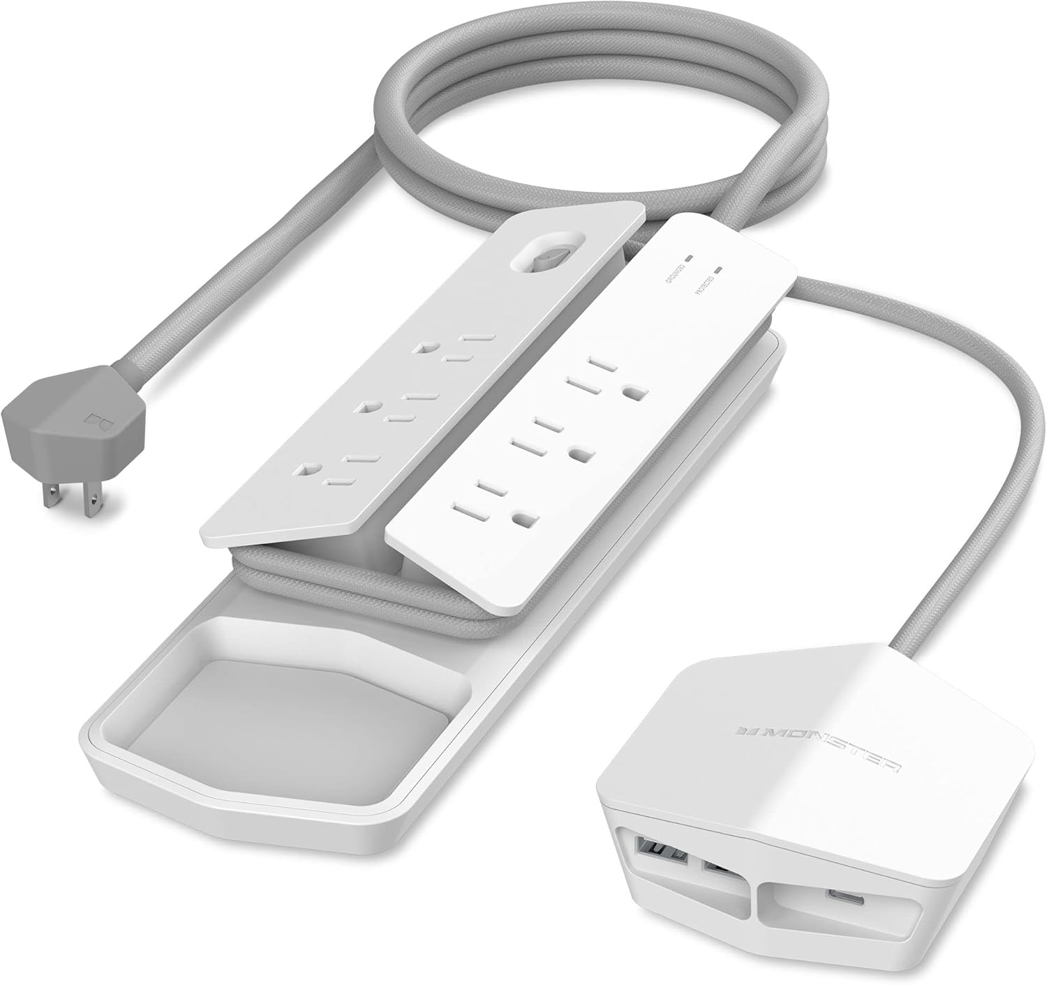 Monster Power Center Vertex Surge Protector, 6 AC Outlets, 2 USB-A Ports & 1 USB-C Port (20W), White