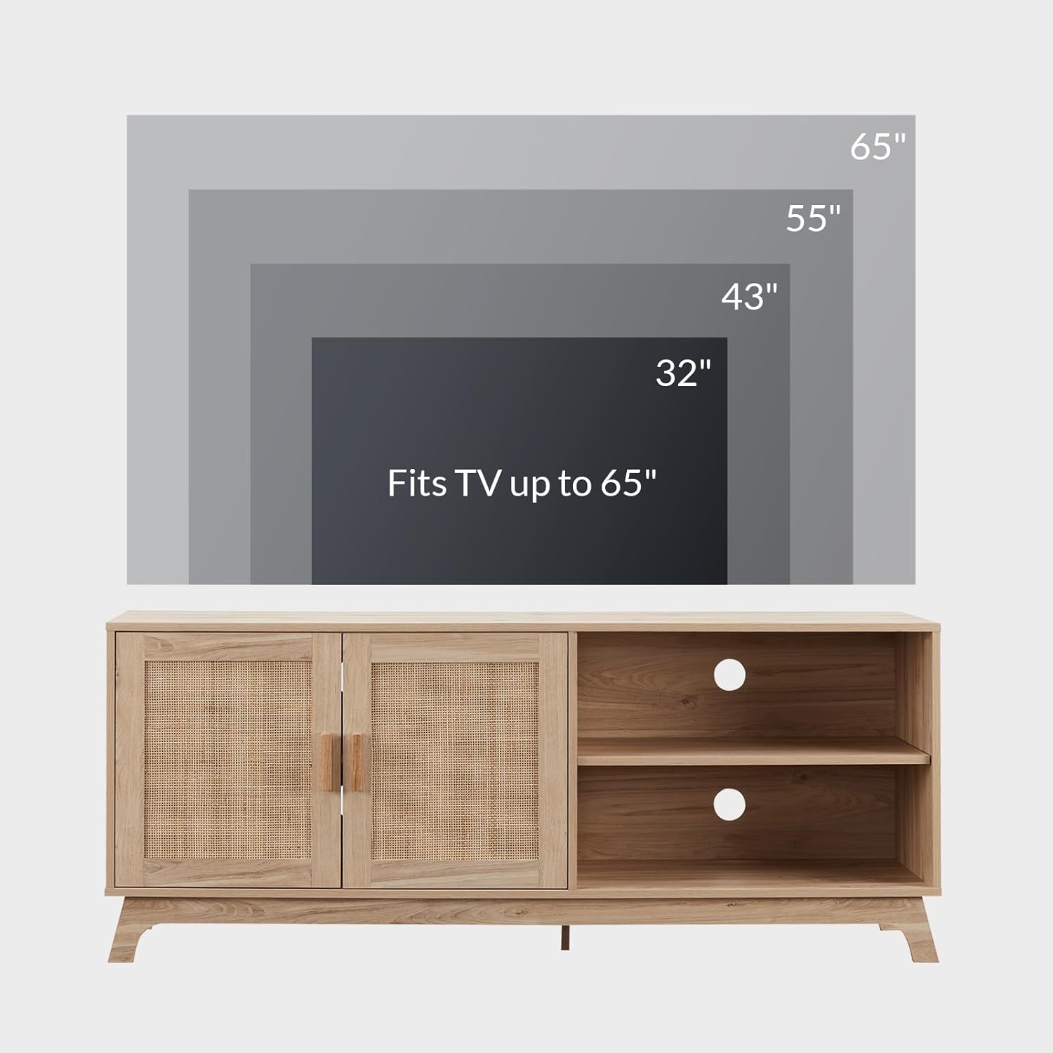 Okvnbjk TV Consoles for Living Room, Mid Century Modern TV Stand for 65 Inch TV, Rattan Entertainment Center