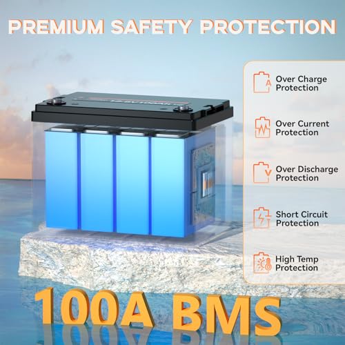 12V 100Ah BCI Group 24 LiFePO4 Battery, Built in 100A BMS, Max. 15000 Deep Cycle Lithium Rechargeable Battery for RV, Trolling Motor, Camping, Marine