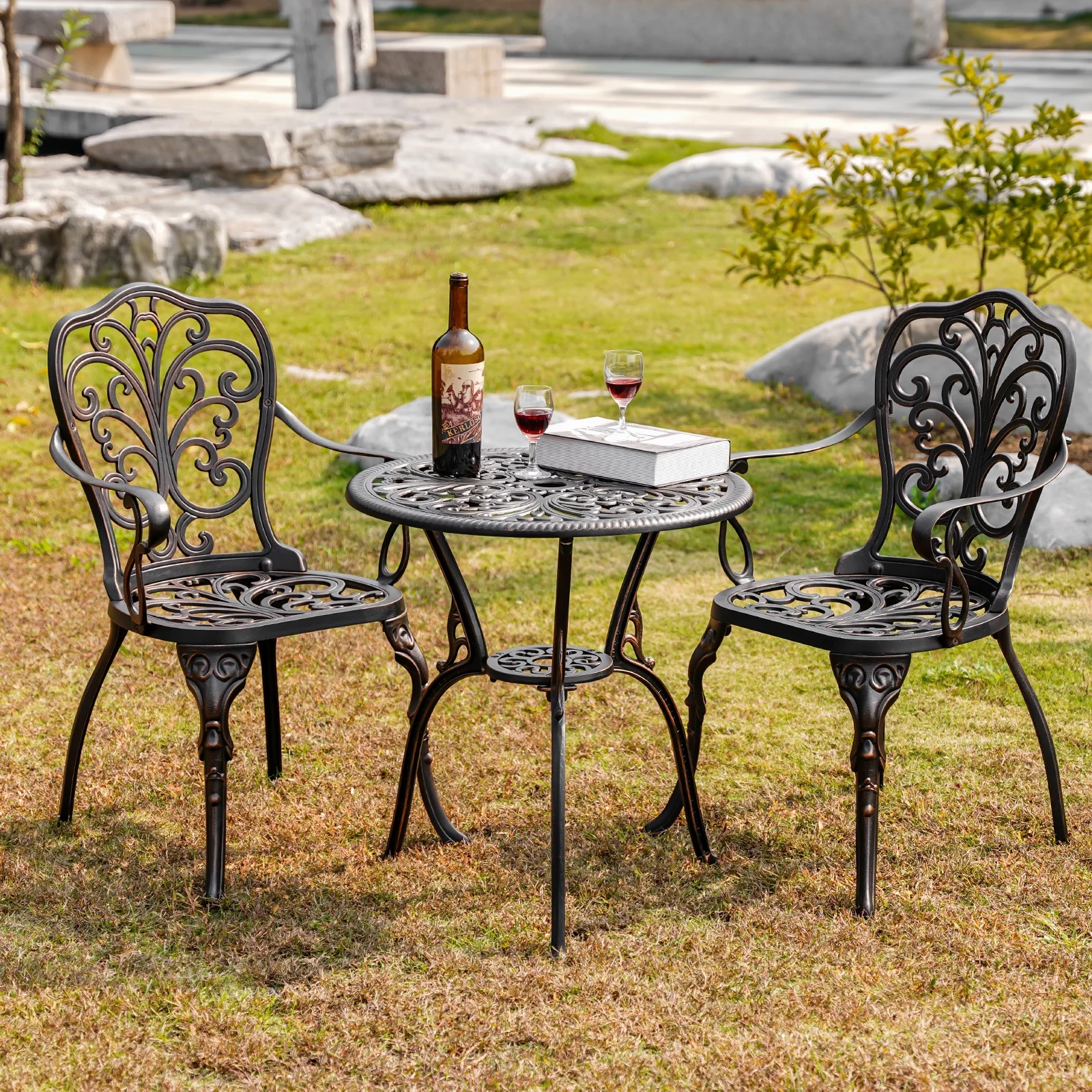 Withniture 3-Piece Bistro Table and Chairs Set of 2 Outdoor Furniture Patio Bistro Set, Bronze