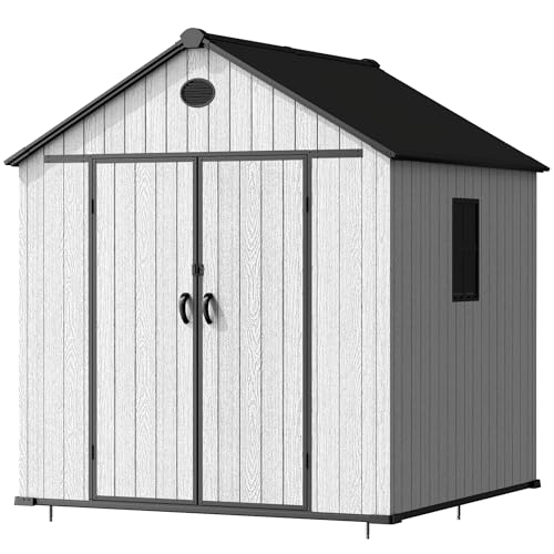 4.4x6 FT Resin Outdoor Storage Shed, 230 Cuft Garden Tool Sheds & Outdoor Storage Plastic Shed with Floor