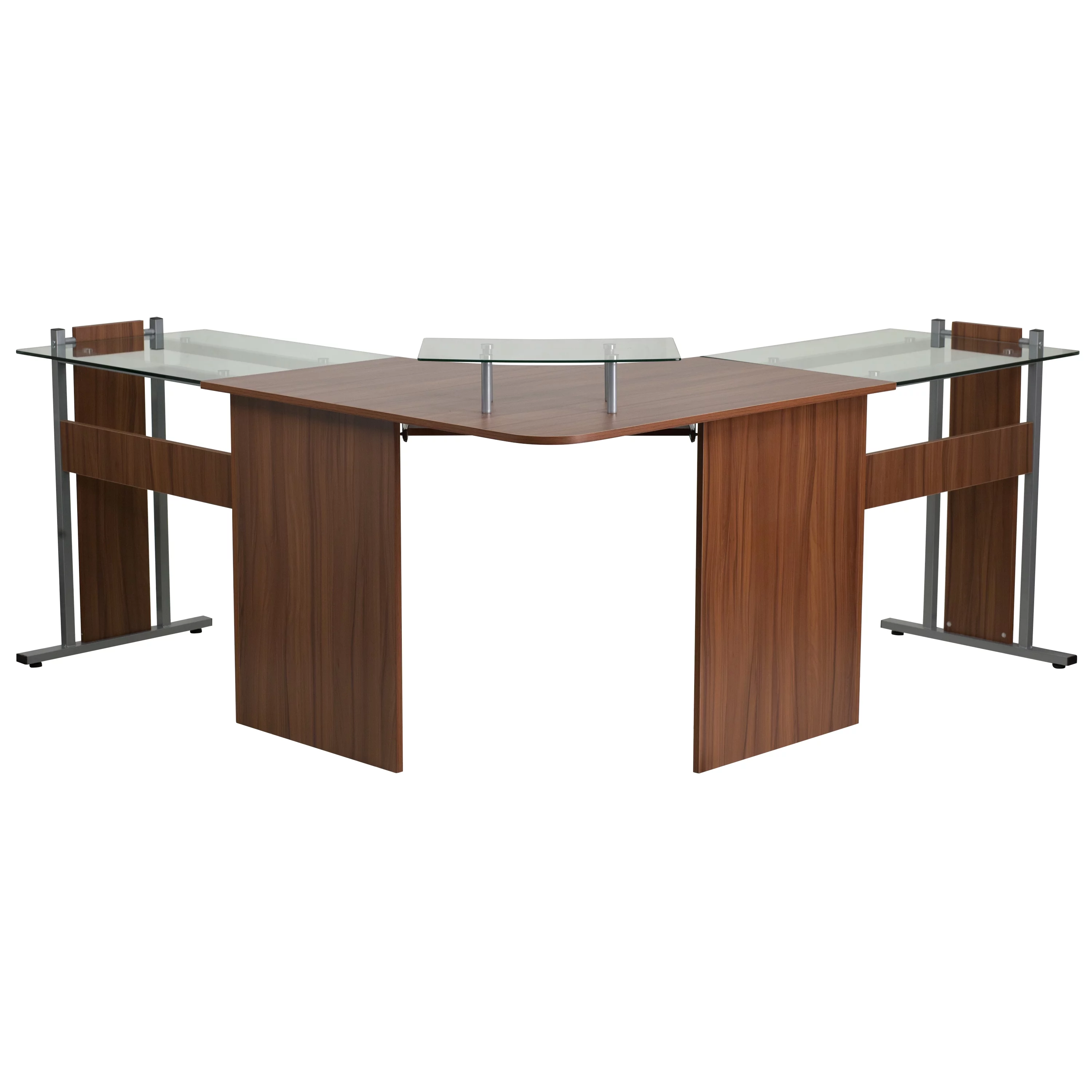 Emma + Oliver Teakwood Laminate Corner Desk with Keyboard Tray and CPU Cart