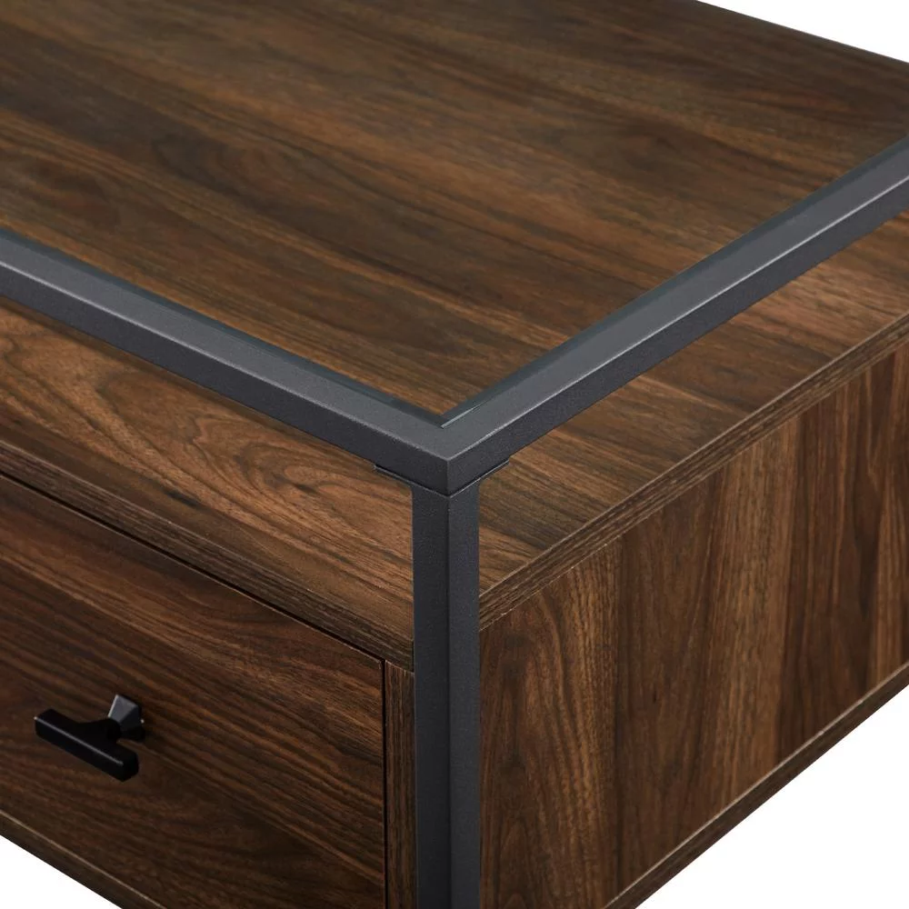 Fulton 56" 2-Drawer Lifted Tempered Glass Top Desk in Dark Walnut