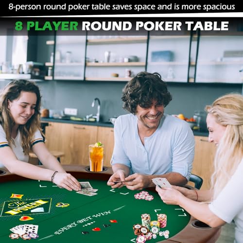 RayChee 8 Player Foldable Poker Table, Texas Holdem Table, Folding Leisure Game Table