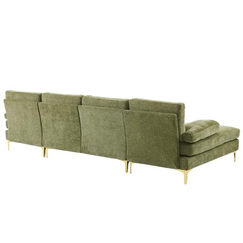 Karl home Convertible Sectional Sofa 110" U-Shape Sofa Couch 4-Seat Couch with Chaise ChenilleFabric Upholstered for Living Room, Apartment, Office