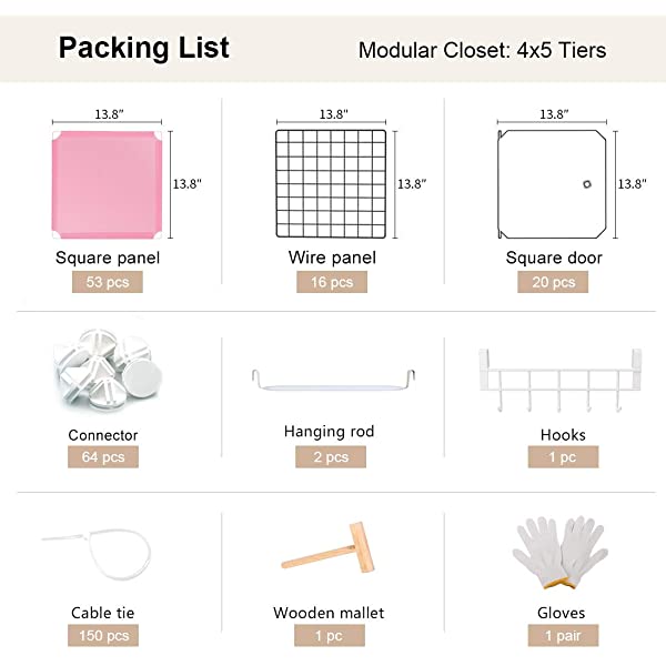 YOZO Cube Storage Organzier Portable Closet Wardrobe Bedroom Dresser (71x14x71 inches) Portable Closet Cube Shelf Armoire Pantry Cabinet, 25 Cubes