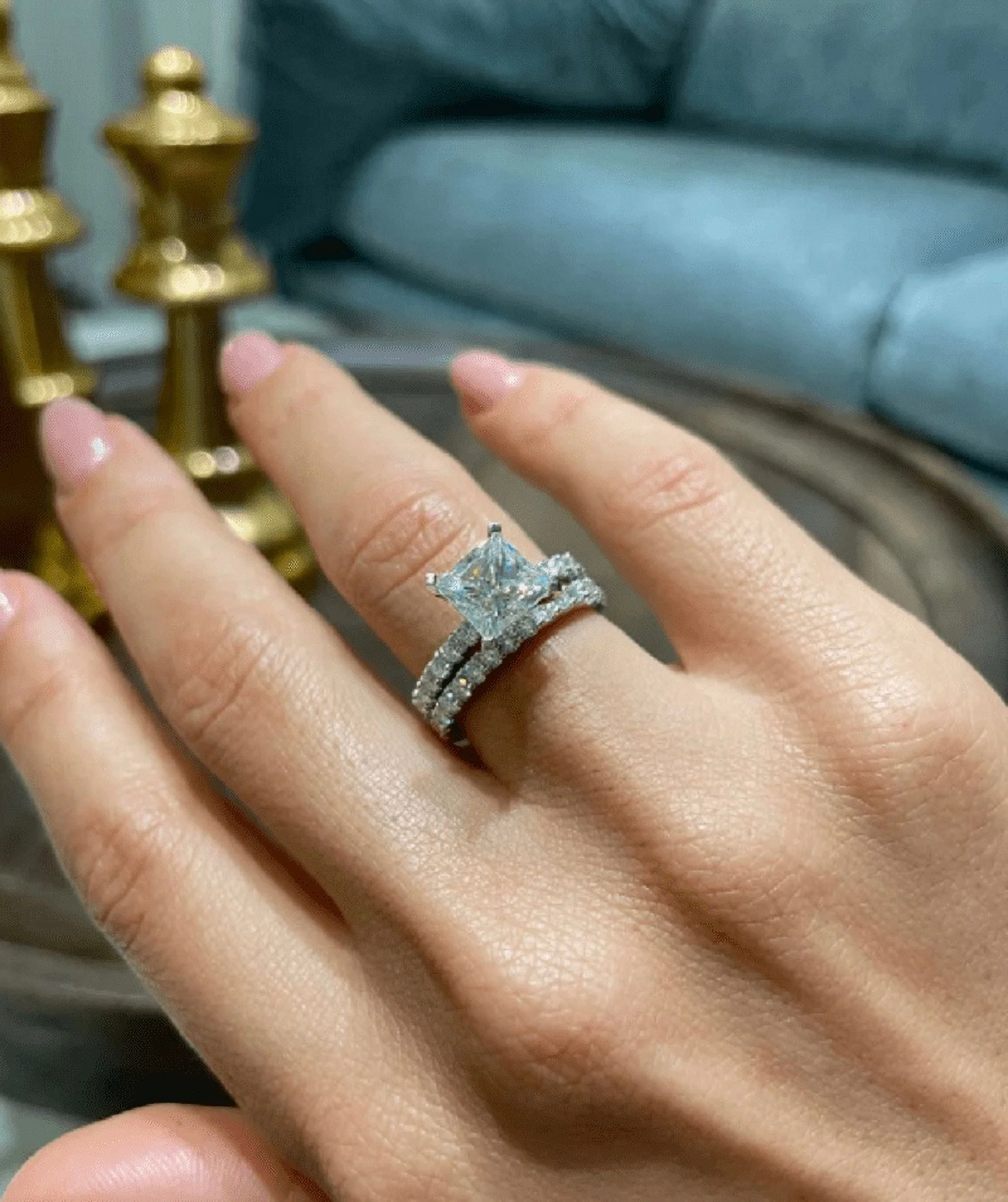 Forever Jewels 2.19Ct Princess Cut Moissanite Women Bridal Engagement Ring Set 14K White Gold Plated
