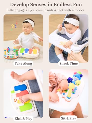 CuddoBaby Baby Bouncer 4-in-1 with Wheels, Detachable Piano, Feeding Tray, Play Bar