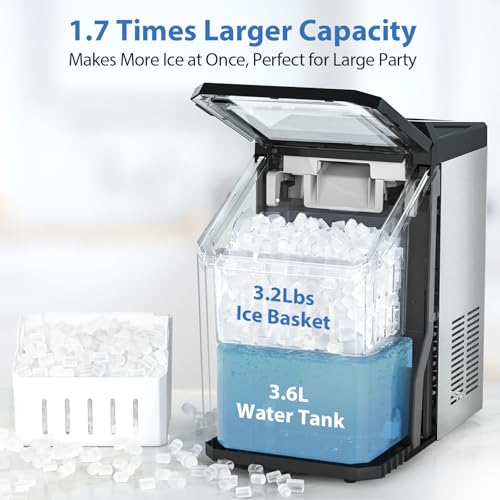 Aeitto Nugget Ice Maker Countertop, 55lbs/Day, Rapid Ice Release in 5 Mins, Large Capacity Chewable Ice Maker
