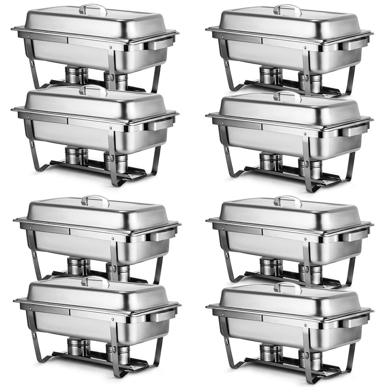 Mophorn Chafing Dish 8 Packs 8 Quart Stainless Steel Full Size Rectangular Chafers for Catering Buffet Warmer Set with Folding F