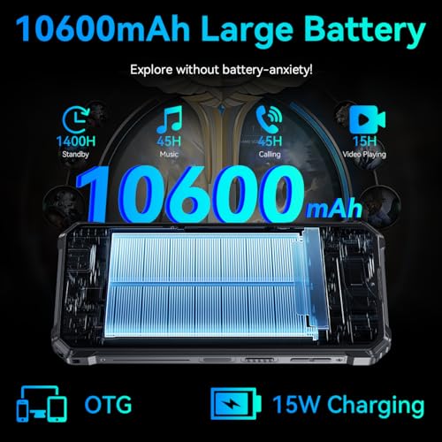 OUKITEL WP36 2024 Rugged Smartphone - 10600mAh Rugged Phone 128dB Loud Speaker, 16GB+128GB Dual Sim Phones 6.52" Big Screen, Android 13 Cell Phone