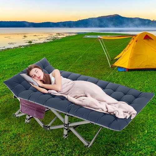 DoCred Folding Camping Cot with Mattress, 2 Pack Heavy Duty Folding Cot for Adults, Portable Sleeping Cot Bed Adults Outdoor Bed with Carry Bag