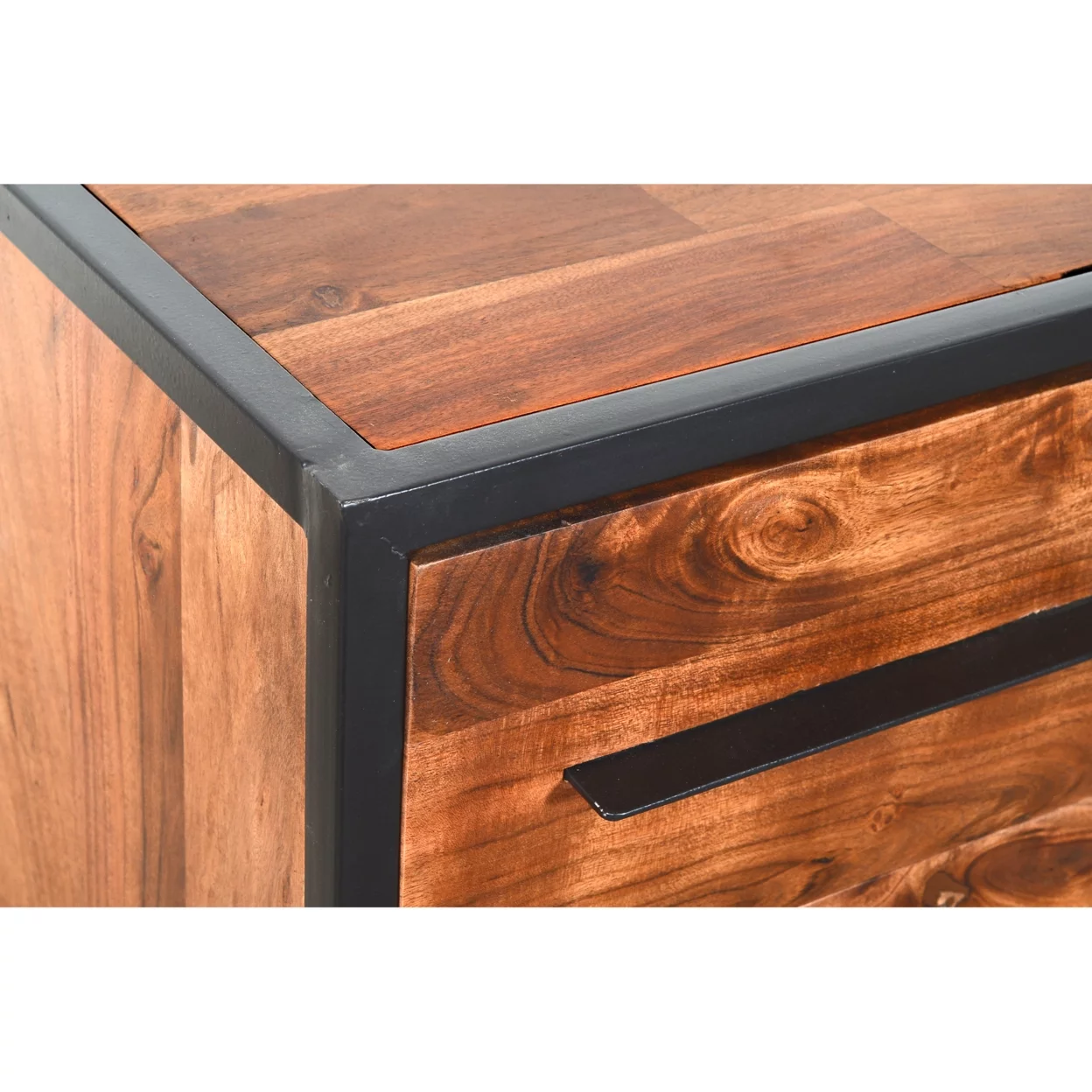 Handmade Dresser with Grain Details and 4 Drawers, Brown and Black- Saltoro Sherpi