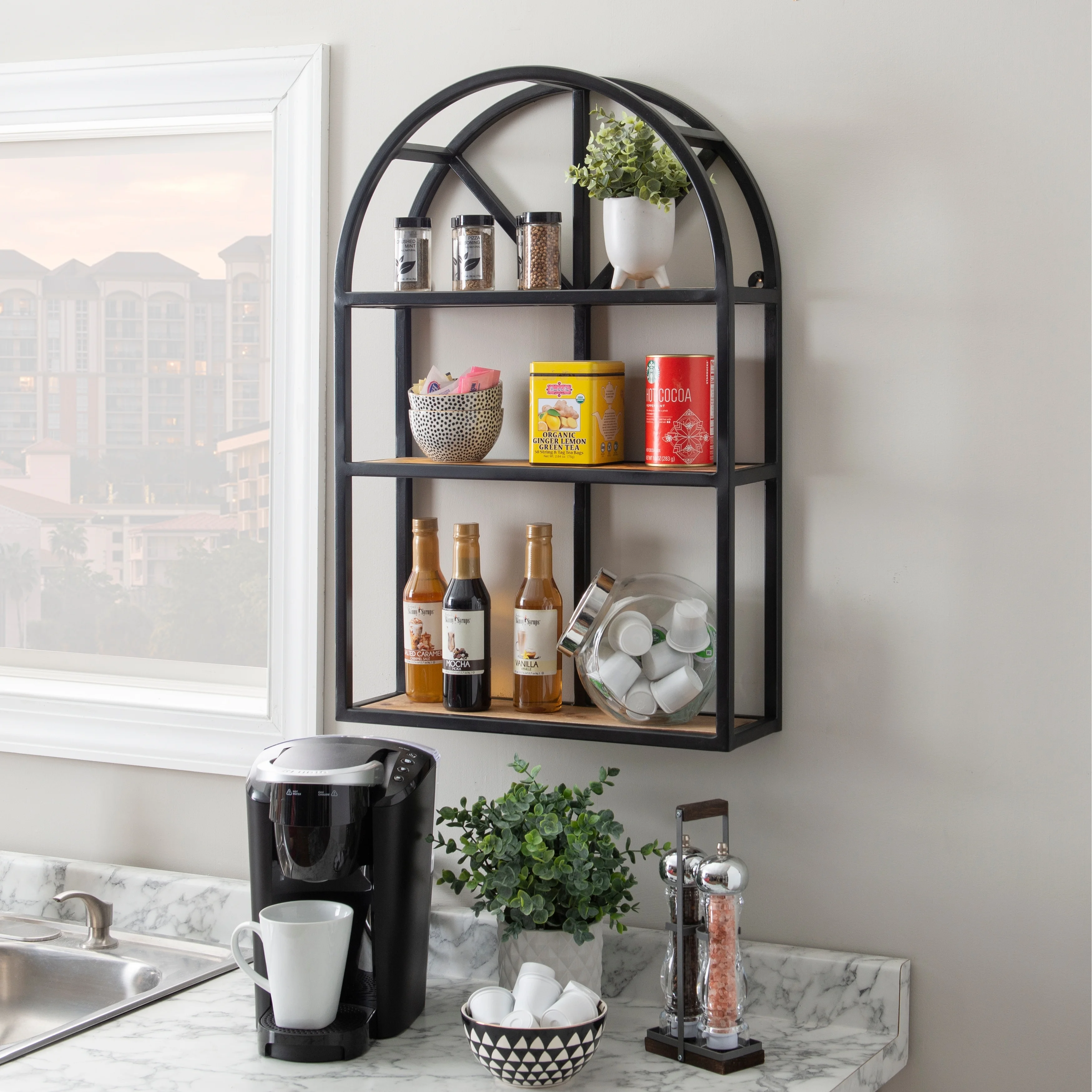 Powell Webster Industrial Hanging Wall Shelf Gold