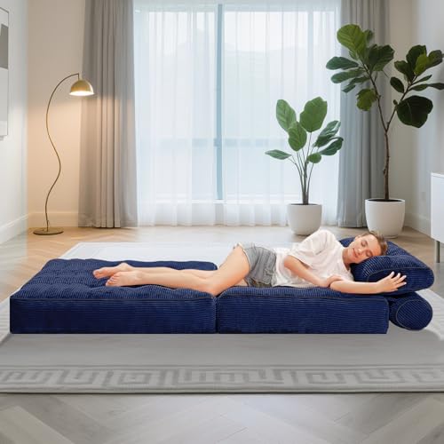 HABUTWAY Folding Sofa Bed, Convertible Sleeper Chair Bed w/Dual-Pillow & Handle, Foldable Floor Sofa Lounge w/Back Support for Living Room, Bedroom