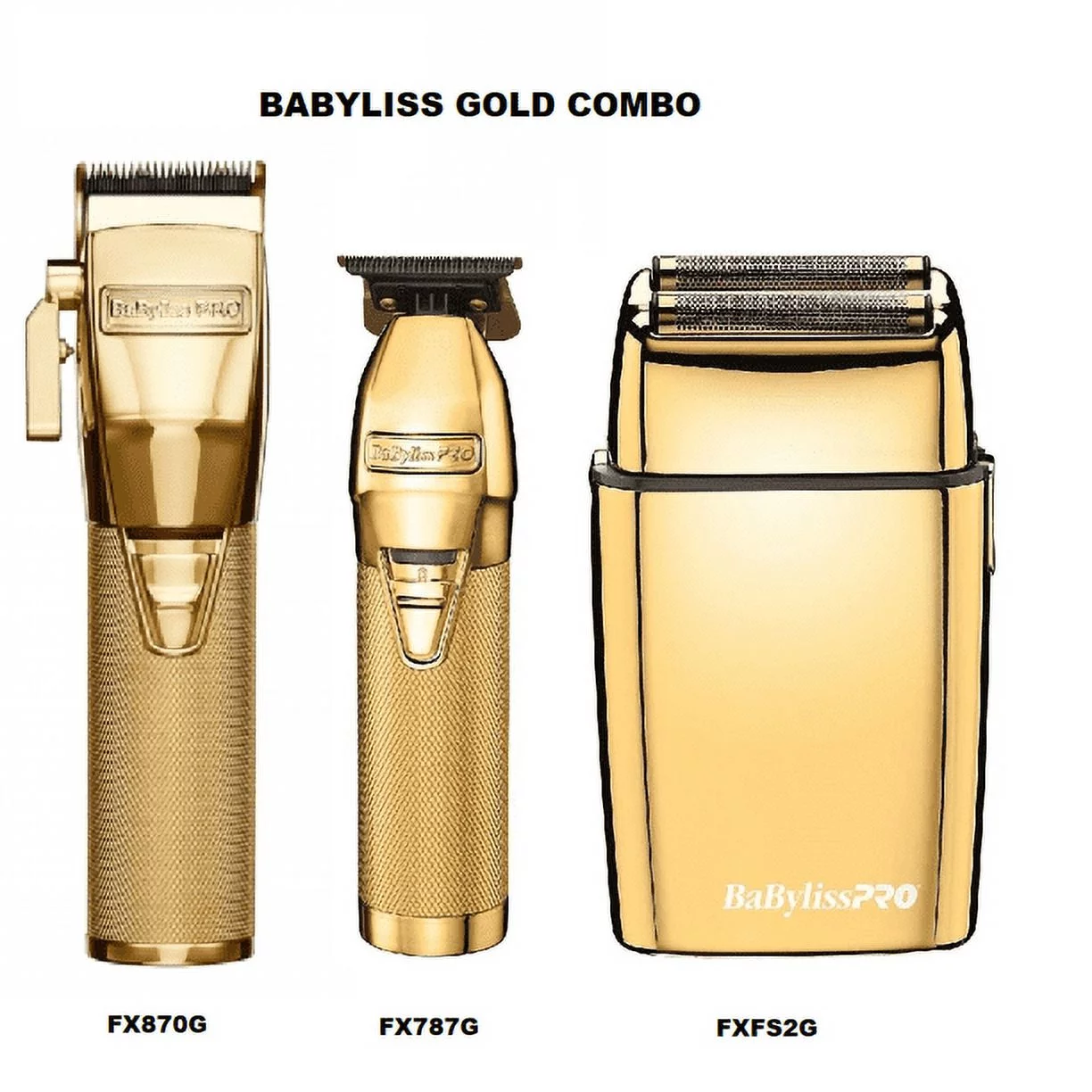 BaByliss PRO COMBO CLIPPER FX870G, SHAVER FXFS2G, TRIMMER FX787G GOLD + Two XPERSIS PRO Rubber Grips Bonus - Curated Treasures Market