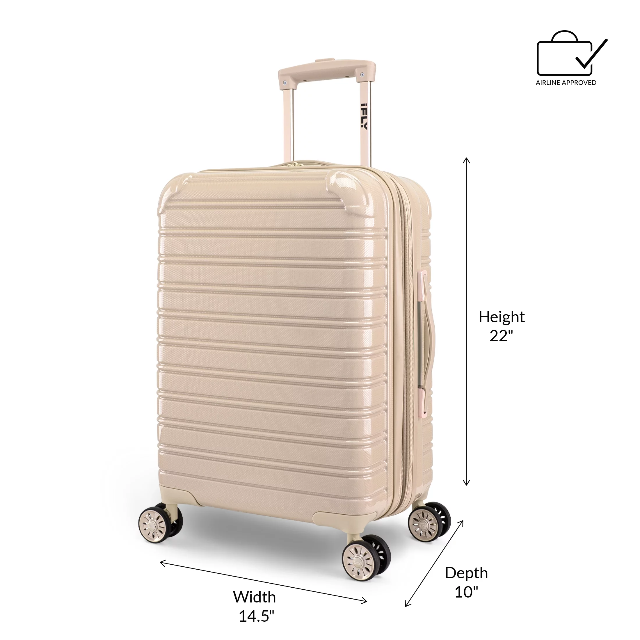 iFLY Hardside Luggage Fibertech 2 Piece Set, 20" Carry-on Luggage and 28" Checked Luggage, Champagne