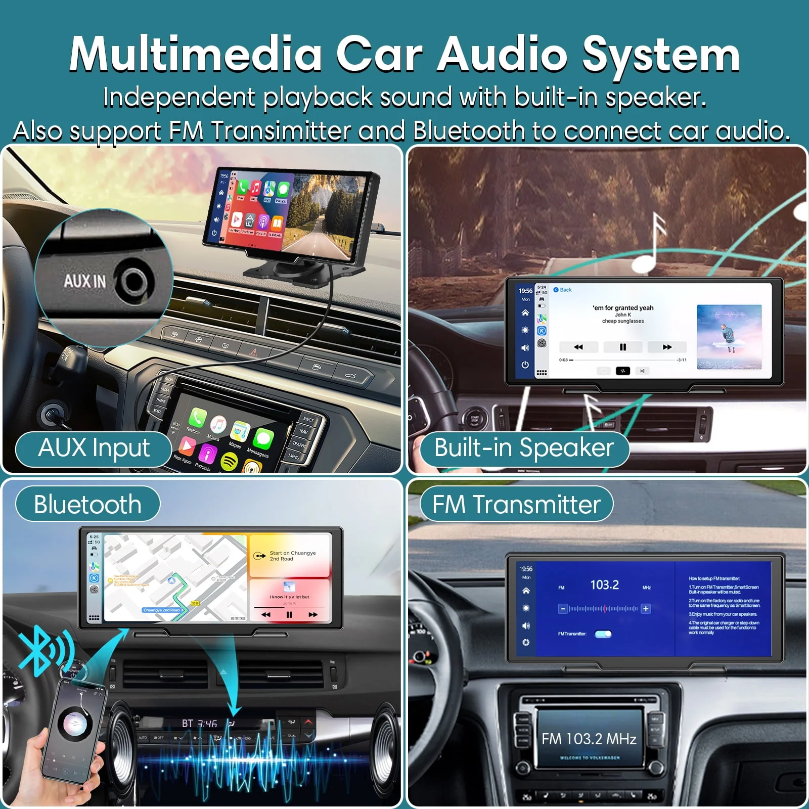 Wireless Carplay Screen for Car, 2.5K Dash Cam, 64G SD Card, Backup Camera, Bluetooth, GPS Navigation, Android Auto, 9.3 Portable Car Play Screen