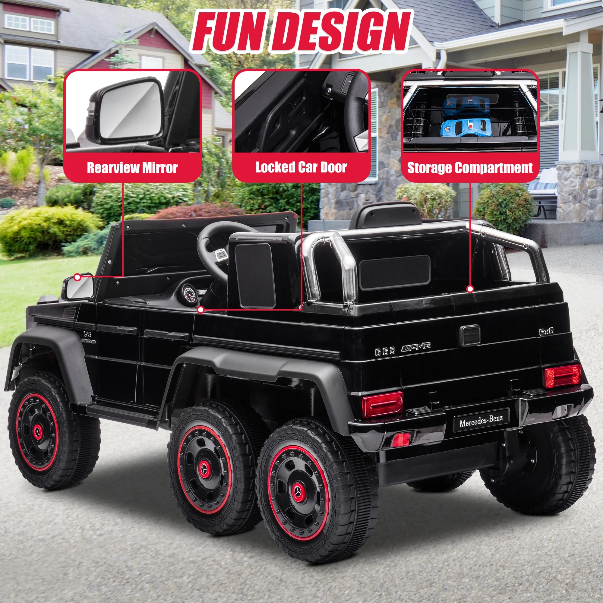 COCLUB 24V Powered Ride On Cars, Licensed Mercedes Benz G63 Car Vehicles with Remote Control, MP3 Player, Soft Seat, 6 Wheels Drive