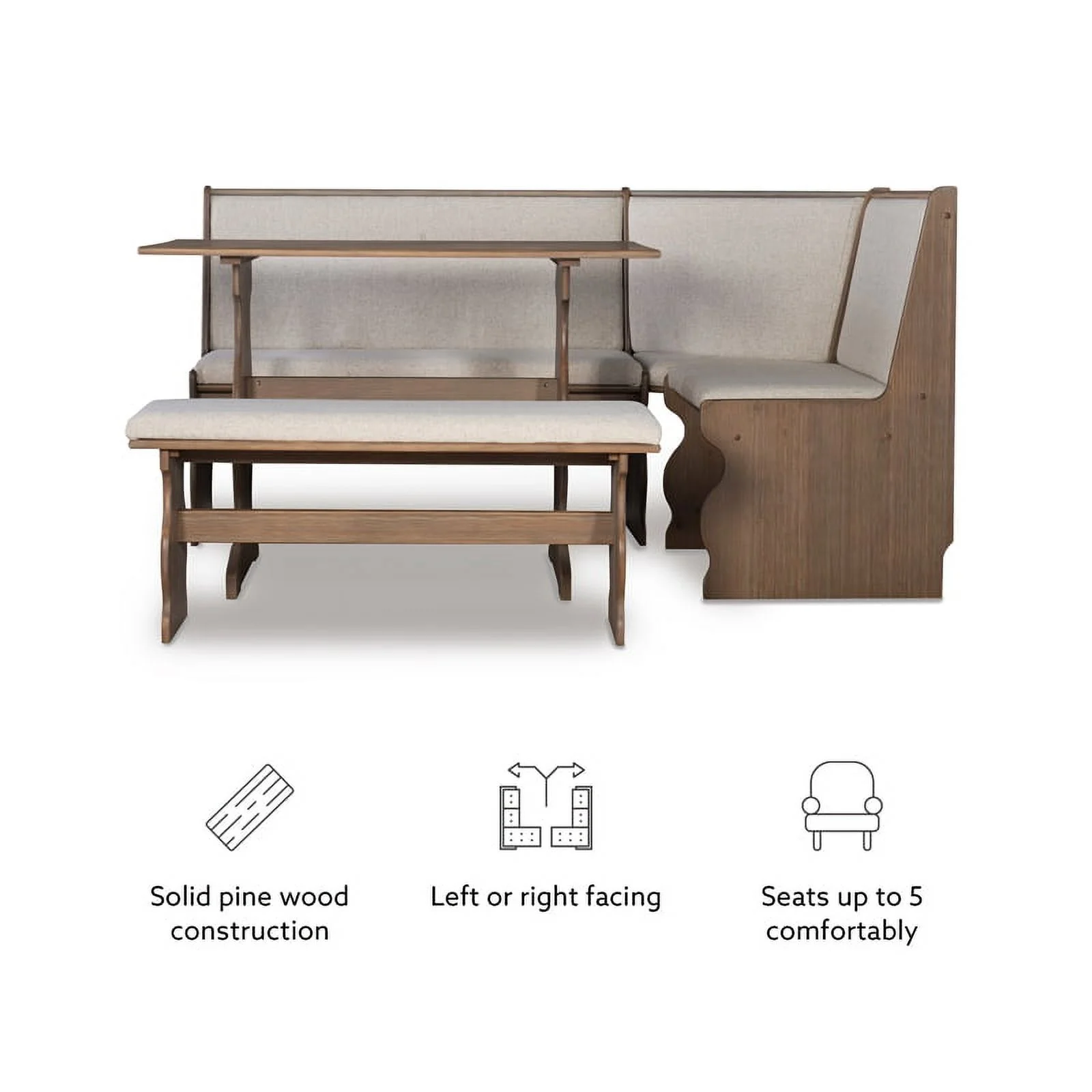 Linon Natasha Wood Corner Nook Dining Set in Brown