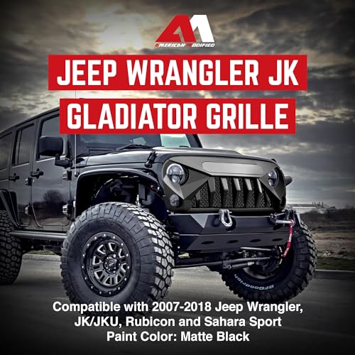 American Modified Gladiator Vader Easy Installation Front Grille Cover Compatible with Jeep Wrangler 2007 to 2018, JK/JKU, Rubicon, and Sahara Sport