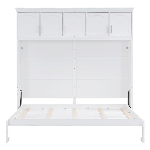 Full Size Murphy Bed with Drawers, Cabinets and USB Ports,Wood Murphy Bed Cabinet Bed Removable Shelves