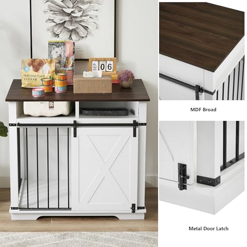 Aoowow Large Double Dog Crate Furniture 72.4" Indoor Dog Kennel with Sliding Barn Door and Divider