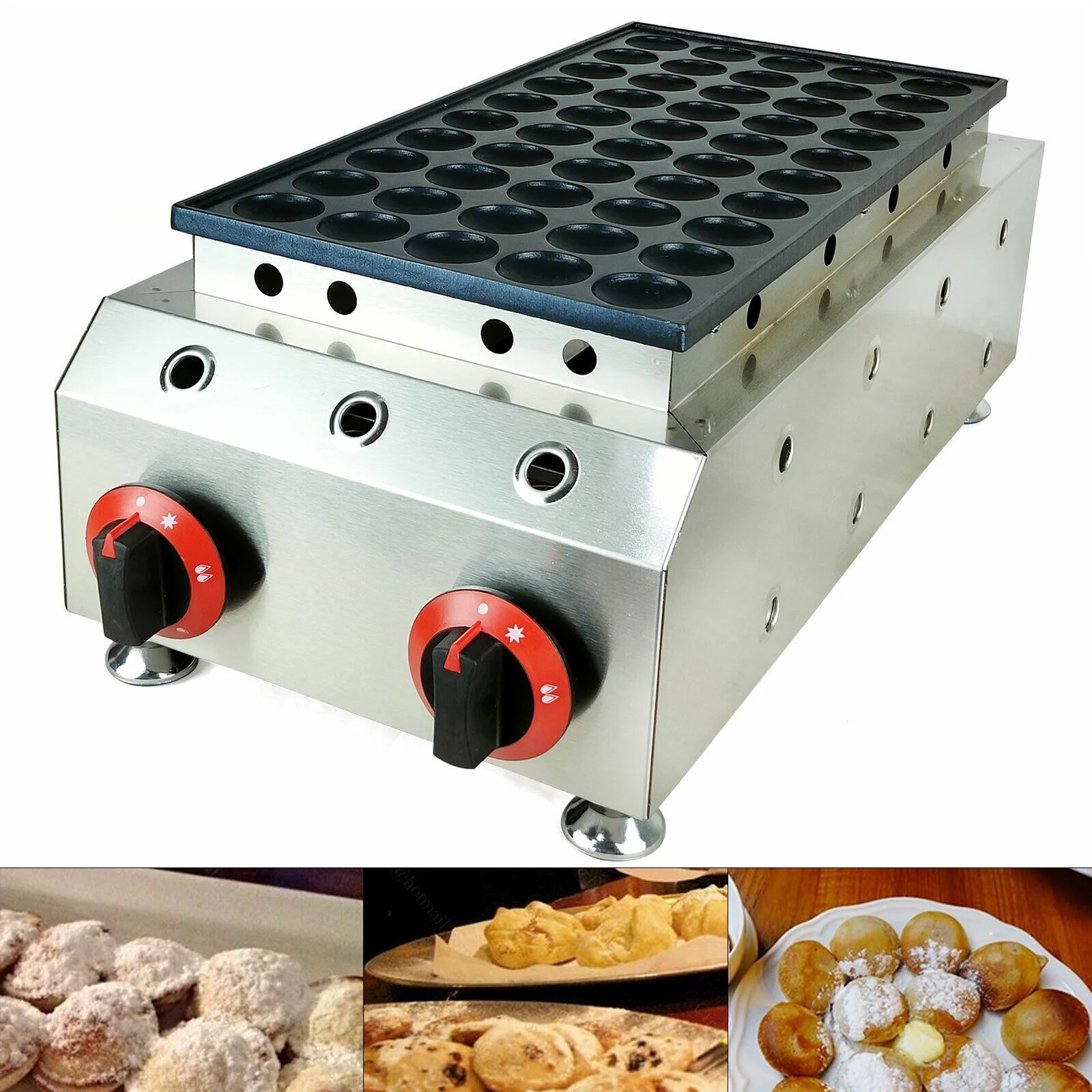 LPG Gas Poffertjes Maker 50 Holes Mini Dutch Pancakes Maker Machine Non-stick Waffle Maker