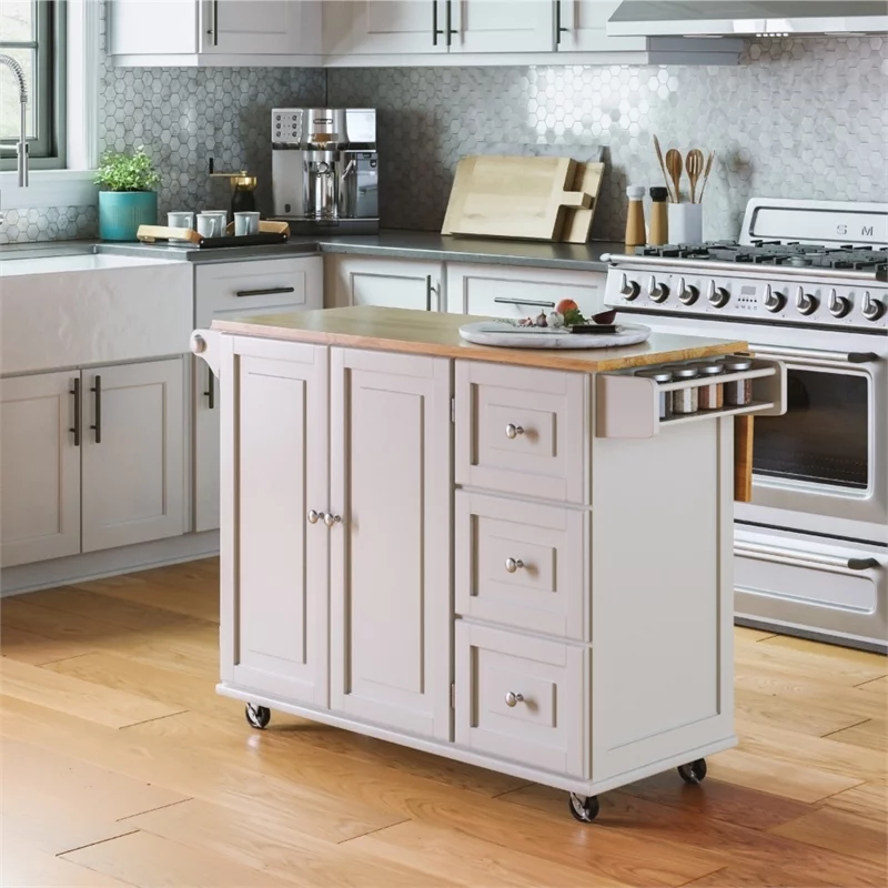 Hawthorne Collections Traditional Wood Kitchen Cart in White