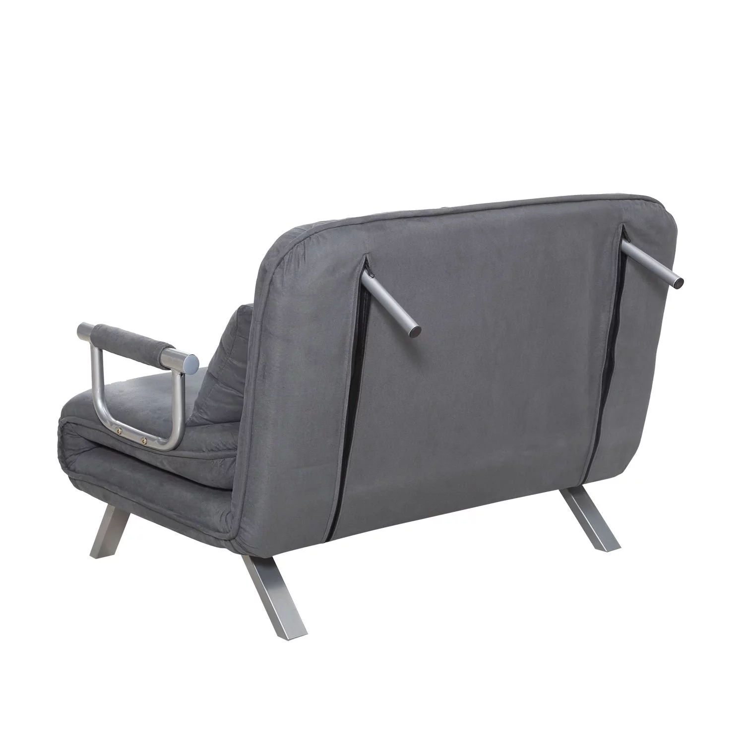 HomCom Small Sofa Couch Futon with Fold Up Bed and Adjustable Backrest, featuring Modern Design with Chic Suede, Grey
