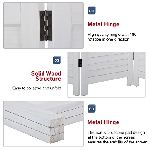 Room Divider 6 Panel Wood Privacy Screen Folding Partition Wall Room Dividers Freestanding White 5.57 FT Tall Divider for Room Separation