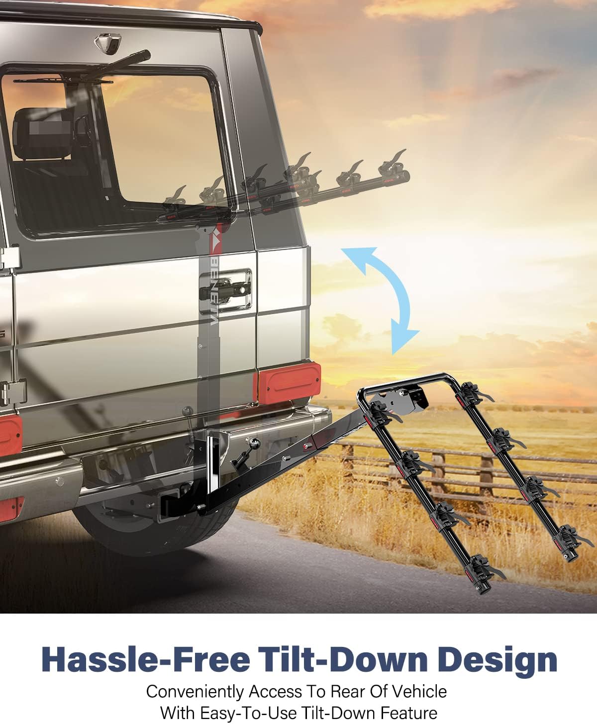 Bike Rack for Car, BENETA Bicycle Car Rack with 2'' Hitch Tightener, Heavy Duty 4 Bike Hitch Mount Rack Foldable Swing Down Bike Carrier Rack for Car