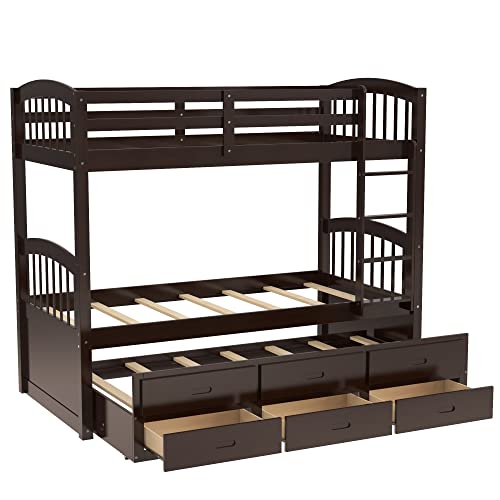 Harper & Bright Designs Twin Over Twin Bunk Bed with Storage Drawers, Solid Wood Bunk Bed Frame with Trundle, for Kids, Teens, Adults (White)