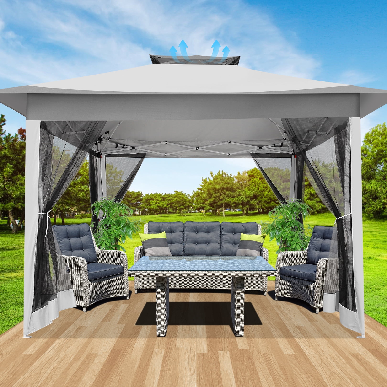 SANOPY 12x12FT Outdoor Gazebo Pop Up Gazebo with Mosquito Netting, Instant Patio Canopy Tent for Shade and Rain
