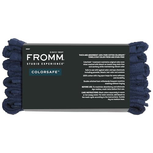 Fromm ColorSafe 100% Cotton Bleach Proof Salon Hair Towels for Hairstylists, Barbers, Spa, Gym in Black, 16" by 29"