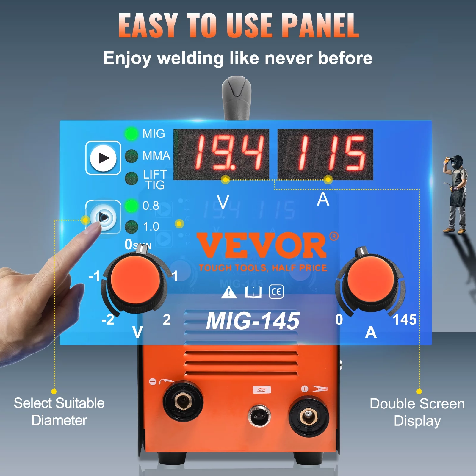 VEVOR 145A MIG Welder, 3 in 1 Combo Gasless MIG/Lift TIG/MMA with Welding Machine