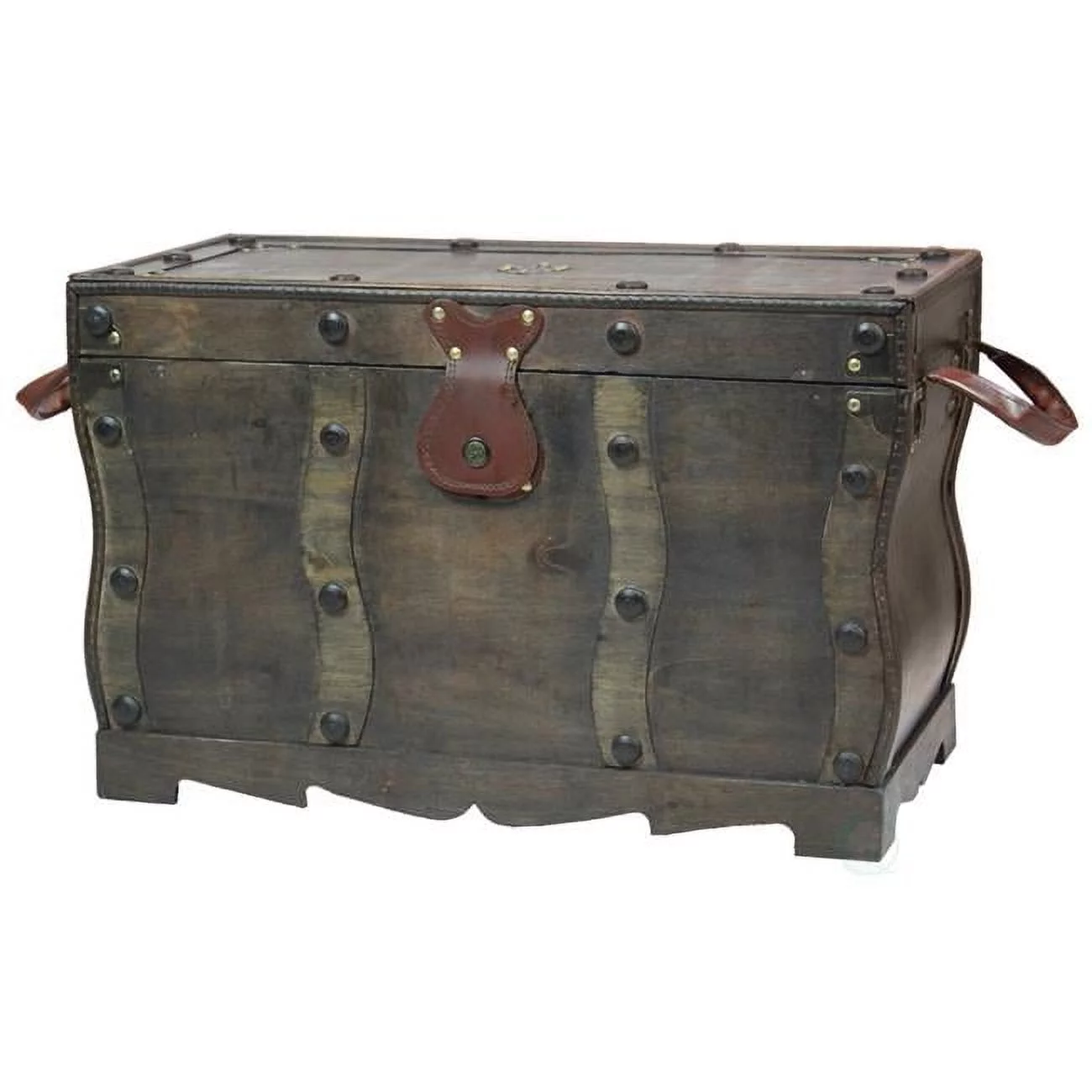 14.5 x 23 x 12 in. Antique Style Distressed Wooden Pirate Treasure Chest Trunk, Black
