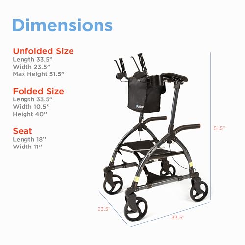 Journey UPWalker Standard – The Original Upright Walker – Premium, Lightweight Adjustable Upright Rollator Walker with Seat for Adults
