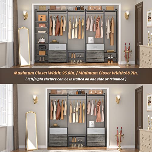 Aheaplus Clothing Rack Heavy Duty Closet Organizer for Hanging Clothes, Large Wall Mounted Garment Rack Clothes Rack with 6-Drawers for Wardrobe