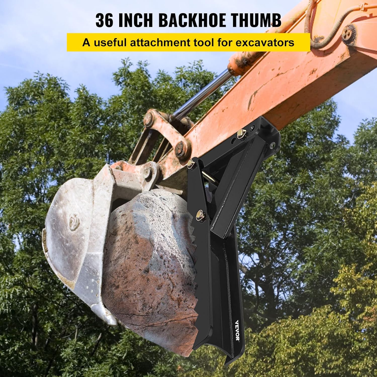 Mophorn 36 inch Backhoe Excavator Thumb Attachments Adjustable Extreme Weld On Backhoe Thumb Hoe Clamp 5/8Inch Teeth Thick Steel Plate 16MM Assembly