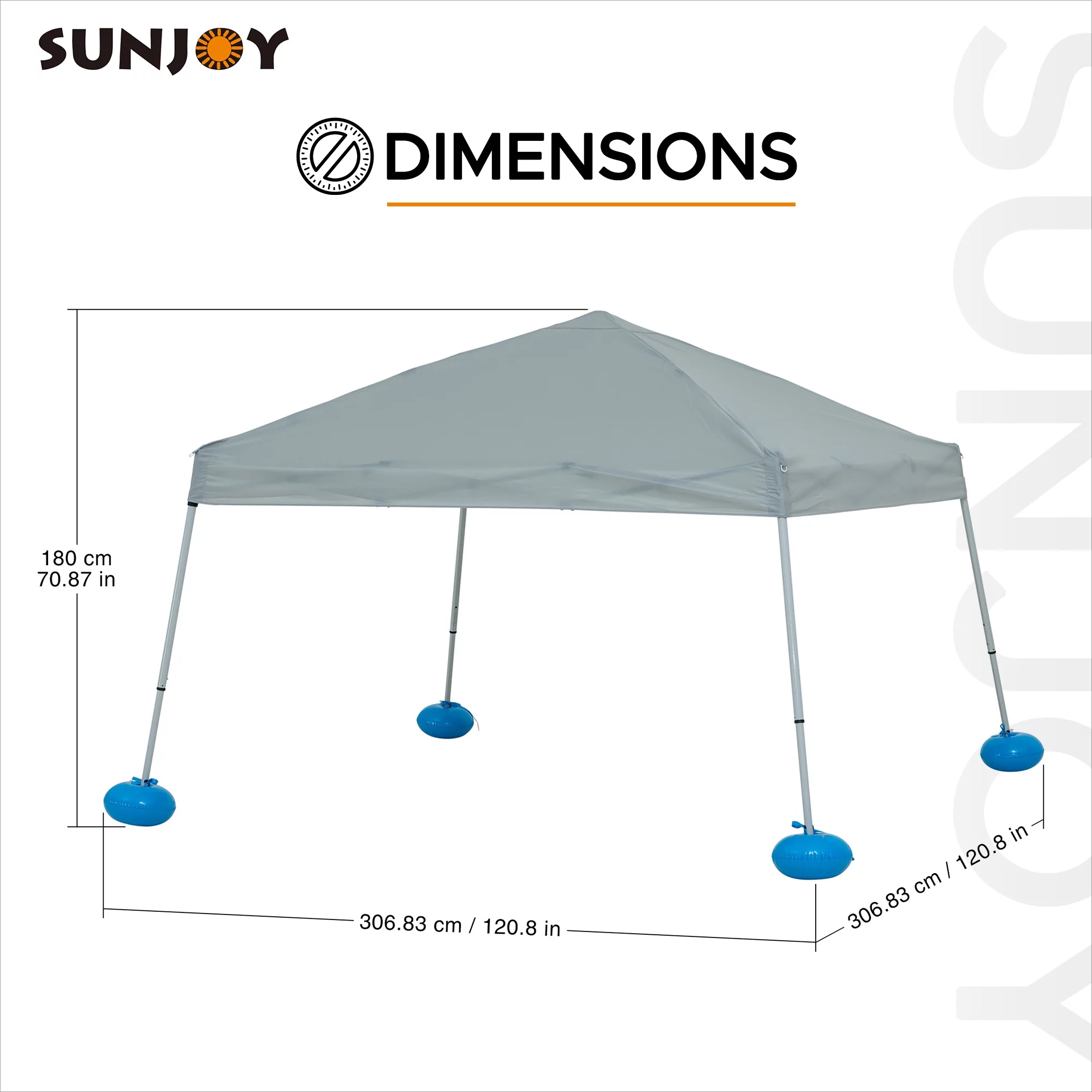 Sunjoy Floating Pool Canopy 10&rsquo; &times; 10&rsquo; Pop Up Gazebo Grey Fabric Canopy, Steel and Aluminum Frame Floating Tent with PVC Floats