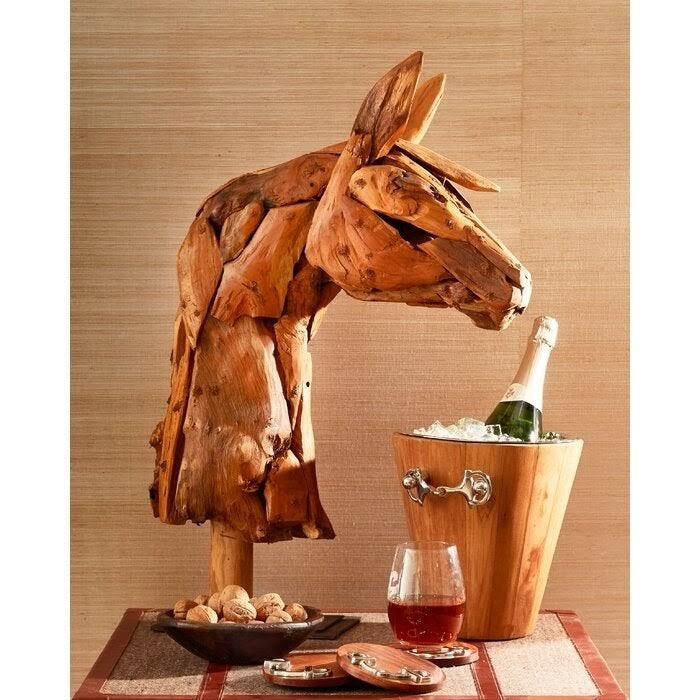 Hip Vintage Driftwood Horse Head on Stand
