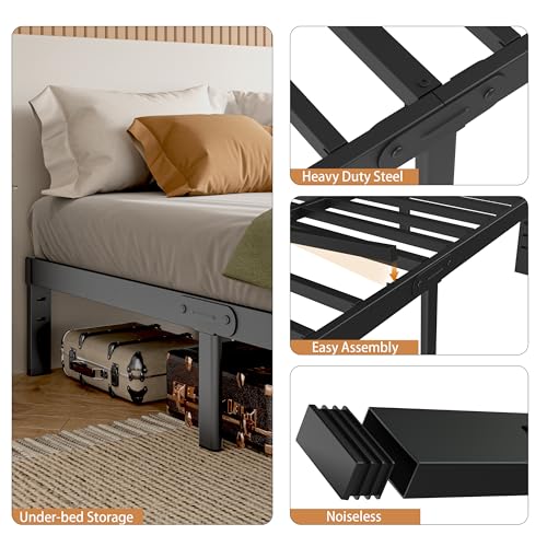 Full Size Bed Frame No Box Spring Needed, 14 Inch Metal Full Bed Frame, DIY Headboard Holes, Heavy Duty Steel Support 3500 LBS, Noiseless