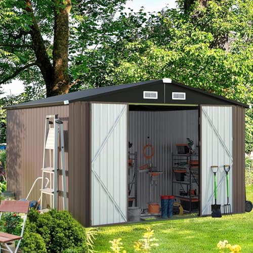 Aoxun 6.2x4 FT Shed Outdoor Storage Shed Metal Garden Shed with Lockable Doors & Slooping Roof Tool Shed Bike Shed for Backyard, Patio