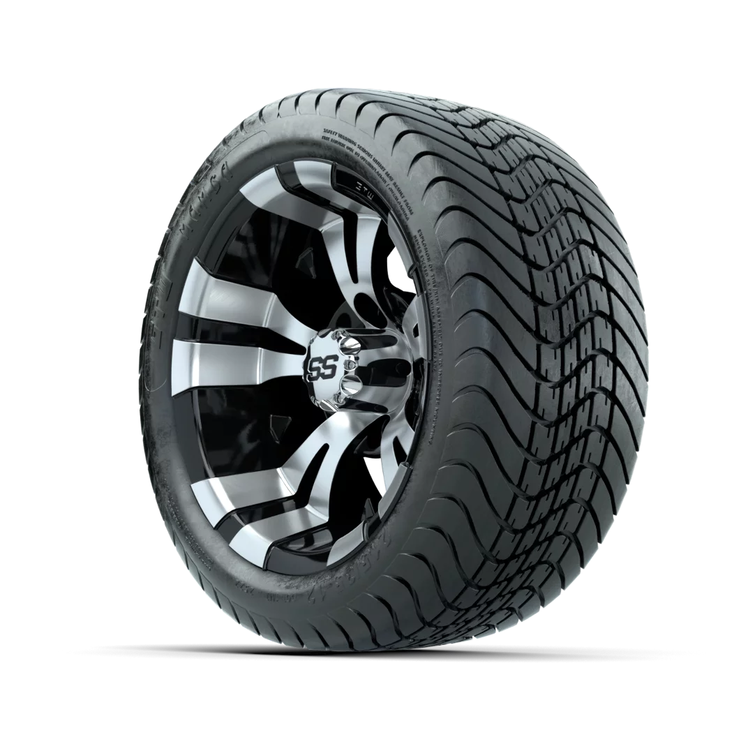 GTW Vampire 12 inch Black/Machined Golf Cart Wheel on 215/35-12 (18") Golf Cart Tire | Set of 4