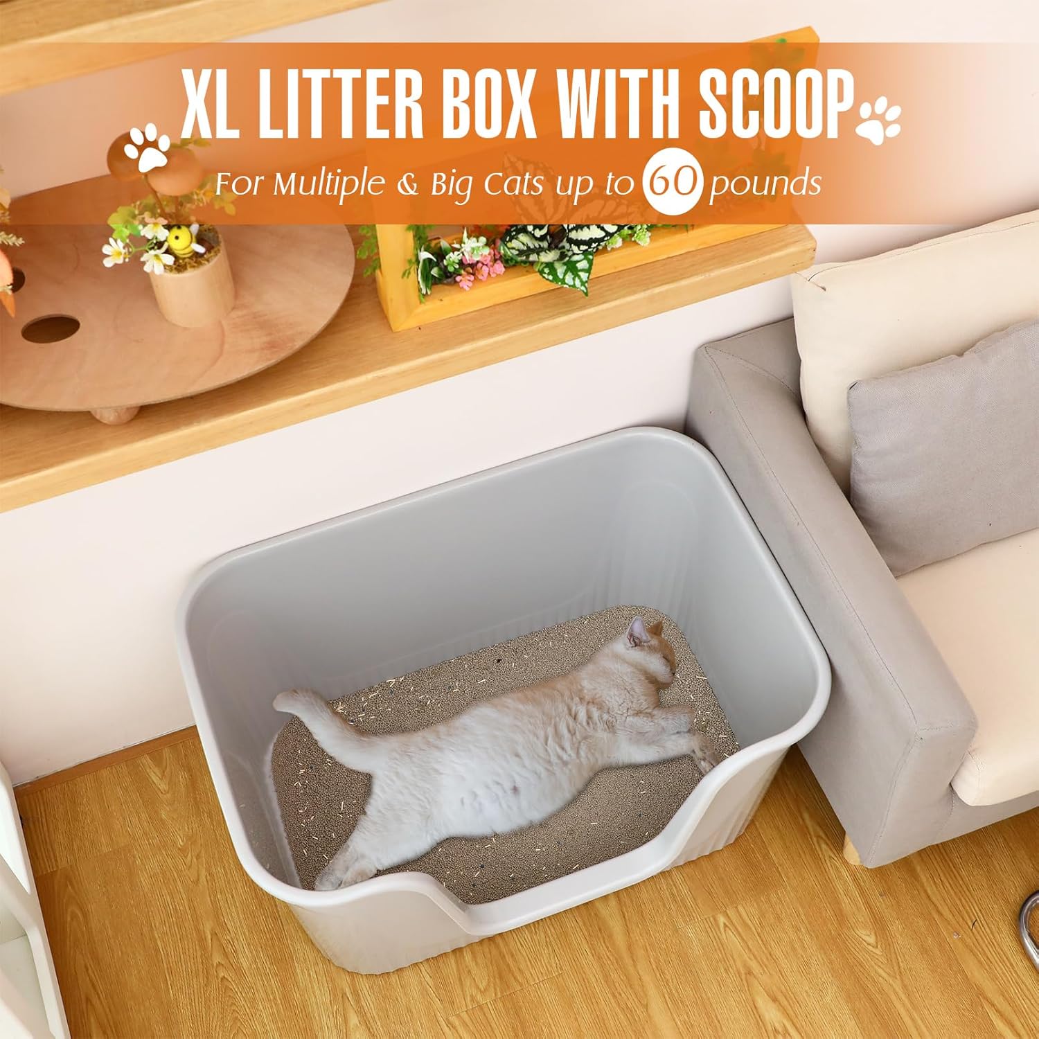 Hushee Enclosed Cat Litter Boxes 31.3 x 21.5 x 16.5'' Extra Large Covered Litter Box with Scoop Front Entry Two Exits Dual Applied XLarge Litter Box