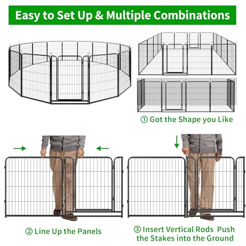 Dog Playpen Outdoor Extra Wide 12 Panels Heavy Duty Anti-Rust Coating-Strengthened Dog Fence 40" Height with Doors Portable for RV Camping Yard