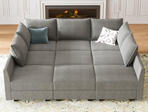 HONBAY Modular Sofa Sectional Sleeper Couch with Ottomans Reversible Sleeper Sectional Sofa Modular Couch with Storage, Aqua Blue