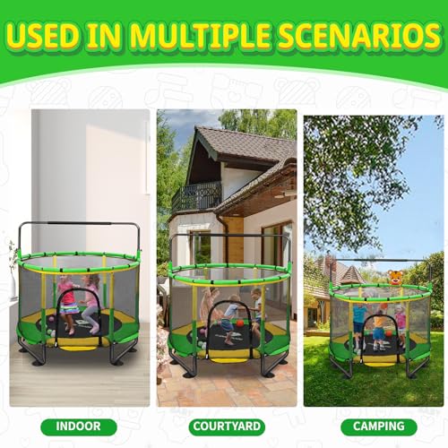 Trampoline for Kids, 5FT Adjustable for Toddler, Indoor/Outdoor Baby Trampoline with Enclosure Net, No-Gap Safe Design, Gifts for Boys & Girls